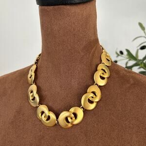 MAXINE DENKER Rare Vintage 80's Modernist Choker Maximalist Matte Goldtone Artsy